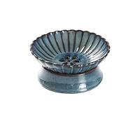 Bandeja de drenaje cerámica Vintage for sala estar, bandeja alta for frutos secos, for aperitivos y frutas, color azul blanco Frutero para Mesa(Blue,Grande)