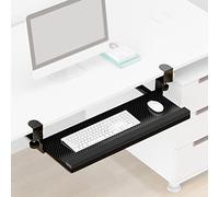 Bandeja de escritorio ajustable con abrazadera, reposamuñecas ergonómico para aliviar la fatiga, cajón extraíble para teclado y ratón, color negro, 64 x 24 cm