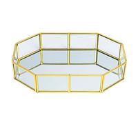 Bandeja de Espejo con Adornos Dorado, Bandeja de Perfume Organizador de Cosméticos Decorativa Bandeja para Joyas, Maquillaje, Tocador, Baño, Dormitorio