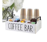 Bandeja de estación de café de madera blanca - Caja de almacenamiento de mesa multiusos para té, suministros de café y vasos de papel | Escritorios y medidores - Organizador para los