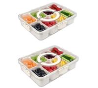 Bandeja De Frutas Secas, Bandeja Aperitivos con 8 Compartimentos y Tapa, Recipiente para Dulces, Bandeja para Servir Bocadillos, Bandeja Dividida para Refrigerios en Fiestas (2 Pack-8 Compartment)