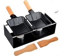 Bandeja de fusión de queso, juego de raclette de doble placa con calentador de vela de acero al carbono de 22 cm para camping, mesa de comedor, fondue de queso