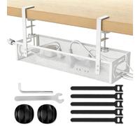 Bandeja de gestión de cables para escritorio, 39 x 12 x 7 cm, sin taladrar, bandeja de cables de metal y juego organizador, bandeja de gestión de cables, color blanco