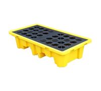 Bandeja de goteo industrial apilable para tambores de aceite y cubos de pintura, bandeja de goteo extraíble, plataforma de almacenamiento modular, organización robusta de garaje (amarillo, 130 x 68 x