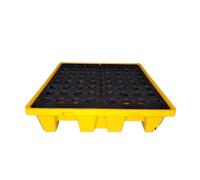 Bandeja de goteo para tambores, bandeja de goteo de polietileno para dos tambores con drenaje, plataforma de recogida, capacidad de carga 300-1200 kg para cubos de pintura apilados (color: amarillo)
