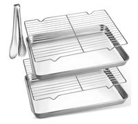 Bandeja De Horno Con Rejilla De Enfriamiento, 2 Piezas Bandeja Para Tartas De Acero Inoxidable Con Clip Para Alimentos, Bandeja Horno, Bandejas Para Horno Para Hornear Y Servir (26X20X2,7 cm)
