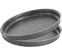 Bandeja de horno redonda para pizza y farinata, 34 cm, fabricada en Italia, revestimiento antiadherente alto, de aluminio, ligera y fácil de limpiar, efecto piedra, línea Vulcania (2 bandejas)