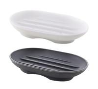 Bandeja de jabón flexible de silicona con diseño antideslizante, paquete de 2 (gris + blanco) organizador portátil de baño, esponja de cocina, plato de viaje