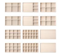 Bandeja de joyería de terciopelo, 12 piezas, organizador de cajones de joyería de varios estilos, bandeja de almacenamiento de tablero de densidad para pendientes, anillos, broches, relojes, collar