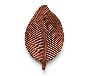 Bandeja de madera con forma de hoja, bandeja de madera para servir, bandejas de almacenamiento, té, postre, cena, panes, frutas, serpientes, platos de exhibición de alimentos (madera gruesa)