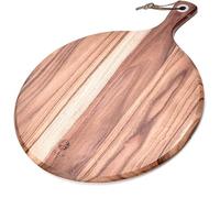 Bandeja de madera de acacia para pizza/tabla de cortar/bandeja para servir, espátula para pizza, bandeja de transferencia redonda, pala para hornear para mover pizzas, pan, 40.6 x 30.5 cm
