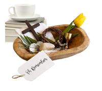 Bandeja de madera para decoración de Pascua, cuenco de madera hecho a mano, presentación de vacaciones con colección religiosa espiritual, acento residencial, cuenco para servir para decorar