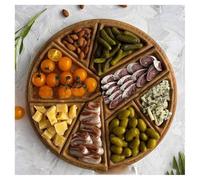 Bandeja de madera para servir alimentos de 9.8 pulgadas, divertida bandeja de servir en forma de rompecabezas con 8 compartimentos extraíbles para frutas, frutos secos, carnes, decoración del hogar