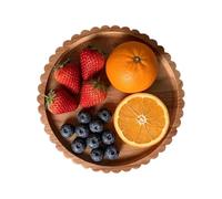 Bandeja de madera para servir | Expositor para alimentos 20 cm | Decorativo rústico de madera con bordes festoneados y estructura acanalada, para queso, pan, frutas, cocina, salón, restaurante