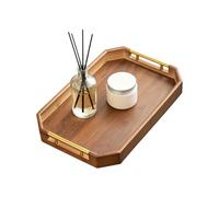 Bandeja de madera - Plato octogonal de 15,75 pulgadas | Bandeja de comida de madera antiderrames con asa retro, para interiores, exteriores, restaurante y mesa de oficina