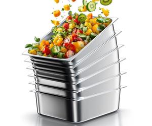 Bandeja de mesa de vapor tamaño 1/2, calibre 22, acero inoxidable, 4 pulgadas de profundidad, paquete de 6