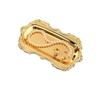 Bandeja De Metal, Bandeja For Servir, Bandeja Joyería con Plato De Baratija Vintage, Bandeja Organizadora Perfumes Pequeña, Elegante Plato Postre, Suministros for Mesa Dulces(Gold-1)