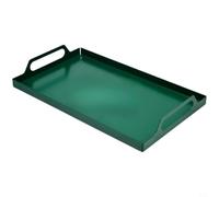 Bandeja de metal con asa, bandeja versátil de almacenamiento y servicio de acero al carbono, diseño de esquina para fácil drenaje, ideal para cocina, salón, desayuno, aperitivos, color negro y verde