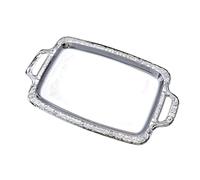 Bandeja de metal para alimentos - Bandeja plateada resistente a la deformación, decoración de mesa de acero inoxidable de 15 x 9 pulgadas, base plana moderna para servir alimentos, estuche de accesori