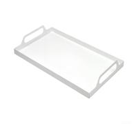 Bandeja de metal para servir con asa para el hogar, cocina, comedor, desayuno, almacenamiento de aperitivos y secado de platos, diseño de esquina no cerrada para un fácil drenaje (blanco pequeño)