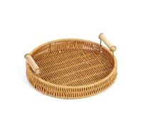 Bandeja de Mimbre Tejida a Mano for almacenar Frutas, Verduras y Pasteles, Cesta con asa para Cocina(Round Medium)