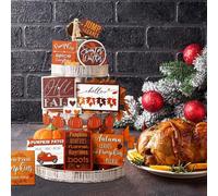 Bandeja de otoño Decoración Escalonada Rústica Granja Bandeja Decoración Calabaza Letreros de Madera Pavo Mesa Encimeras de Mesa Otoño Guirnalda de Cuentas de Madera de Otoño Bloques de Madera para