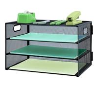 Bandeja de papel para cartas con asa, organizador de archivos de escritorio de malla metálica de 3 niveles, bandejas de archivo de papel A4, soporte de documentos para revistas y oficina en casa