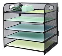 Bandeja de papel para cartas con asa, organizador de archivos de escritorio de malla metálica de 5 niveles, bandejas de archivo de escritorio de papel A4, soporte de documentos para revistas y oficina