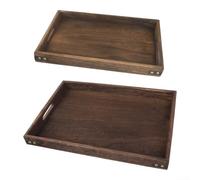 Bandeja de para madera 2 Piezas Asas Recortadas para estilo Rústico | para madera sólida, acabado oscuro, asas huecas, borde elevado, para estilo rústico para salón