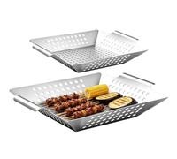 Bandeja de parrilla para barbacoa, 2 piezas, acero inoxidable | Acero inoxidable resistente, apto para lavavajillas, horno hasta 500 F, cocina saludable sin revestimiento