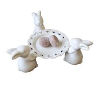 Bandeja De Pastel Puro Soporte Bocadillo Té La Tarde Conejo Cerámica Postre Exhibición Banquete Frutas Para El Hogar Adornos Placa Mesa Patas Altas (3 conejos,8 pulgadas)