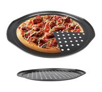 Bandeja de pizza redonda con agujeros, sartenes de pizza de 14 pulgadas con bandeja antiadherente de acero sin óxido con orificios y mango de 0, 4 mm de espesor redonda para pasteles de pan ho