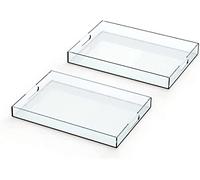 Bandeja de plástico acrílico con asas - Bandeja rectangular grande - Desayuno, té, café, alimentos, bebidas, - Juego de 2: 42 x 30 x 5 cm y 40 x 28 x 4,3 cm (transparente)