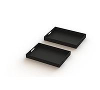 Bandeja de plástico acrílico con asas - Bandeja rectangular grande - Desayuno, té, café, alimentos, bebidas, - Juego de 2: 42 x 30 x 5 cm y 40 x 28 x 4,3 cm (negro)