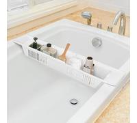 Bandeja de plástico ajustable para bañera de 22 a 34 pulgadas, estante de almacenamiento de baño expandible para juguetes, vajilla, champú, jabón y accesorios de baño, perfecto para relajación y