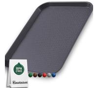 Bandeja de plástico negro para servir - 45,5 × 35,5 cm - Bandeja rectangular resistente para cantina, comida rápida y gastronomía - Antideslizante - Apilable - Apto para lavavajillas - Bandeja