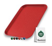 Bandeja de plástico rojo para servir - 45,5 × 35,5 cm - Bandeja rectangular resistente para cantina, comida rápida y gastronomía - Antideslizante - Apilable - Apto para lavavajillas - Bandeja