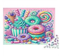 Bandeja de Postres Puzzle de 1000 Piezas Puzzle para Adultos Candy Land Puzzle para Toda la Familia Relajación Decoración Regalo 38x26cm/1000pcs