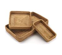 Bandeja de ratán para servir, bandeja tejida rectangular, cestas decorativas de mimbre natural para organizar la mesa, baño, encimera de cocina (natural)