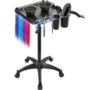 Bandeja de salón, con 2 cuencos magnéticos, carro de bandeja de aluminio de metal rodante ajustable en altura, bandeja de herramientas de extensión de cabello, bandeja de tatuaje con ruedas