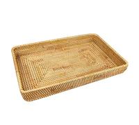 Bandeja de Servicio de Ratán, Bandeja Tejida Rectangular Cesta de Mimbre Tejida a Mano Bandeja Organizadora Bandeja de Ratán Organización de Mesa Cesta de Almacenamiento de (L)