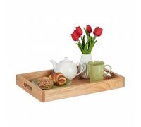 Bandeja de Servicio Relaxdays, Madera y MDF, 5 x 55 x 35 cm (Al x An x F), con Asas, Borde Alto, Rectangular, Natural