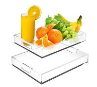 Bandeja de Servicio Transparente - Juego de 2 con Asas, Grande e Impermeable | Organizador Rectangular Antiderrames,para Snacks, Cafetería, Comedor, Postres, Mesas de Centro y