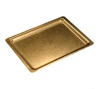 Bandeja de servir de acero inoxidable rectangular de estilo ancho para borde para carne, barbacoa, aperitivos, apto para lavavajillas, para restaurante y hogar, gris y dorado, 30 x 22 cm (dorado)