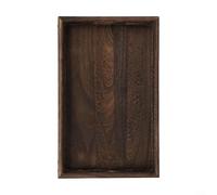 Bandeja de servir de madera maciza con protección de esquina de hierro, bandeja de té rectangular con asas recortadas para cocina doméstica (S 32 x 20 x 4 cm)