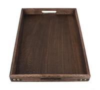 Bandeja de servir de madera maciza con protección de esquina de hierro, bandeja de té rectangular con asas recortadas para cocina doméstica (L 40 x 28 x 4 cm)