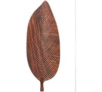 Bandeja de servir de nogal natural para diseño de hojas, para té, café y aperitivos, lijada a mano con cómodo mango integrado (diámetro: 48 x 18 cm)