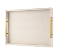 Bandeja de Servir de Piel sintética Beige con Asas, Bandeja Decorativa Grande para Mesa de café, otomana, Sala de Estar, baño, decoración del hogar