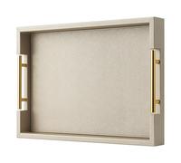 Bandeja de Servir de Piel sintética Color champán con Asas, 20 x 14 Pulgadas, Bandeja Decorativa Grande para decoración de Mesa de café otomana, Sala de Estar, Cocina, baño