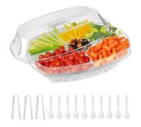 Bandeja de servir dividida con 3 compartimentos, organizador portátil, con tapa transparente y asa, caja de aperitivos, charcuterie de viaje, plato de aperitivos a prueba de fugas, organizador para